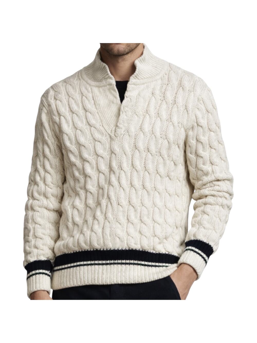 Vintage Reunion Varsity Cable Knit Sweater 80s 100% Cotton Pullover Cream Small